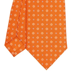 E.Marinella CRAVATTA SARTORIALE CLASSICA IN SETA ARANCIONE Microfantasia fiore Clearance