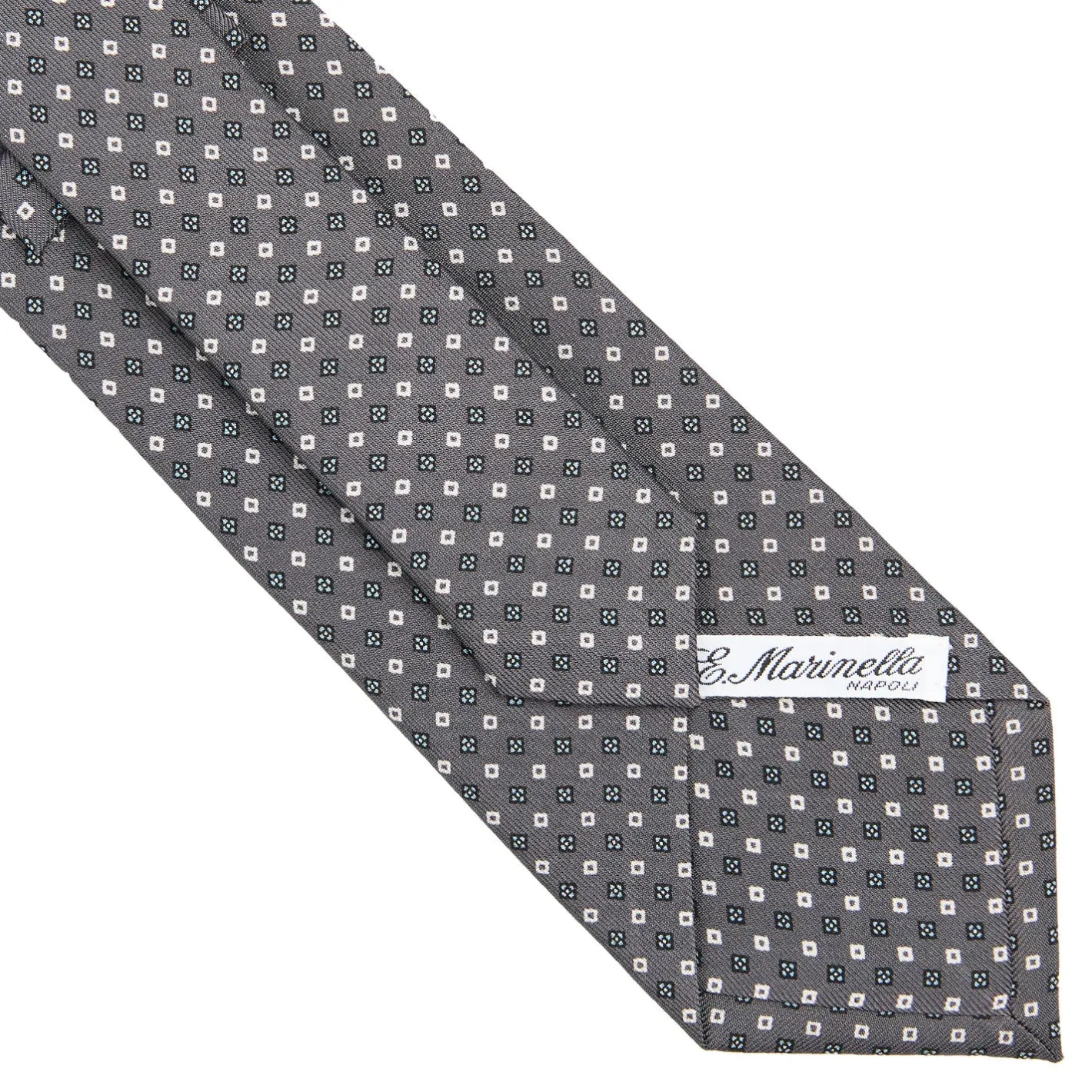 E.Marinella CRAVATTA SARTORIALE CLASSICA IN SETA GRIGIO SCURO Microfantasia fiore Clearance