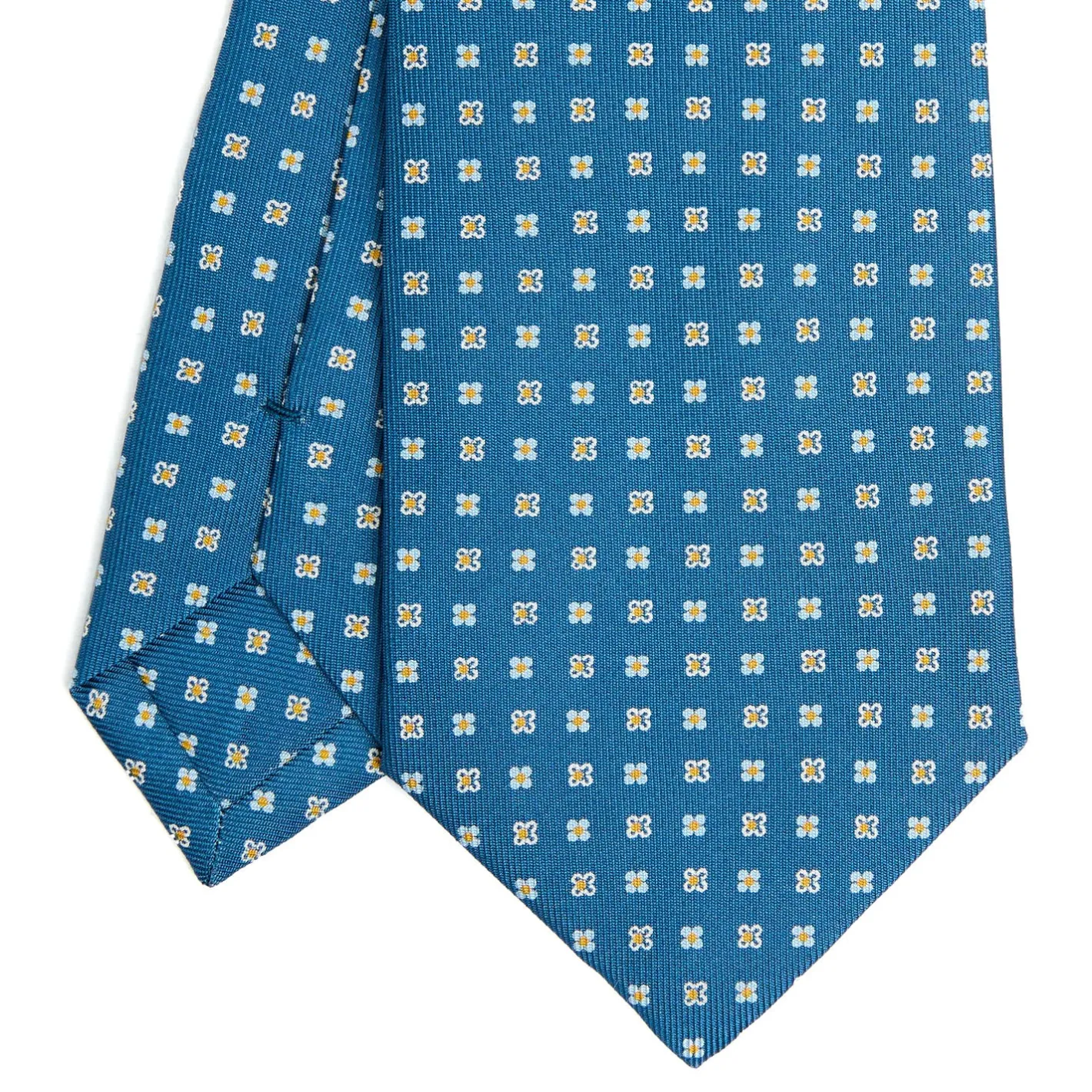 E.Marinella CRAVATTA SARTORIALE CLASSICA IN SETA BLU MEDIO Microfantasia fiore Best