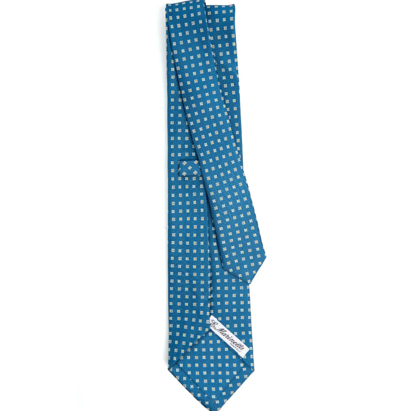 E.Marinella CRAVATTA SARTORIALE CLASSICA IN SETA BLU MEDIO Microfantasia fiore Best