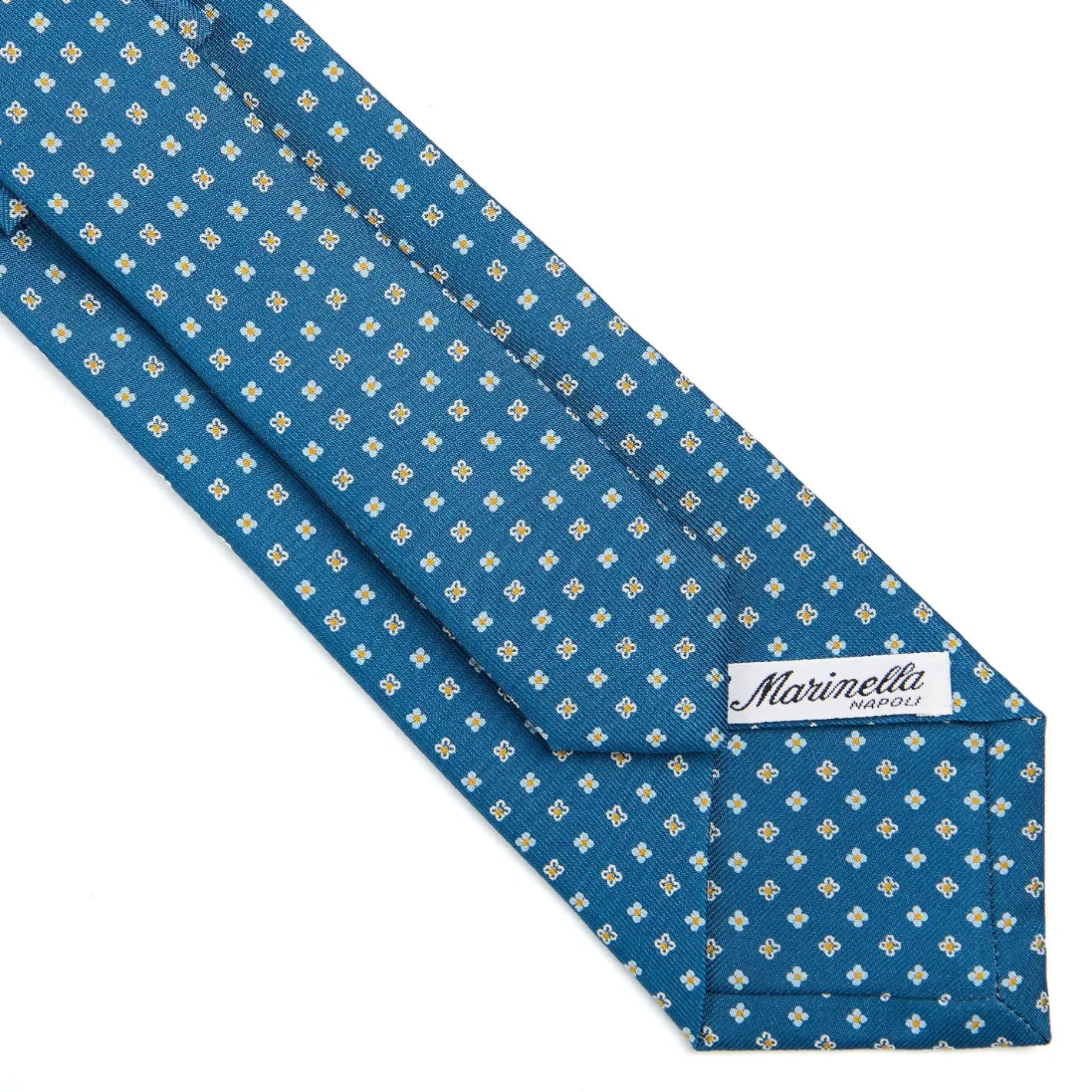 E.Marinella CRAVATTA SARTORIALE CLASSICA IN SETA BLU MEDIO Microfantasia fiore Best