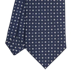 E.Marinella CRAVATTA SARTORIALE CLASSICA IN SETA BLU SCURO Microfantasia fiore Discount