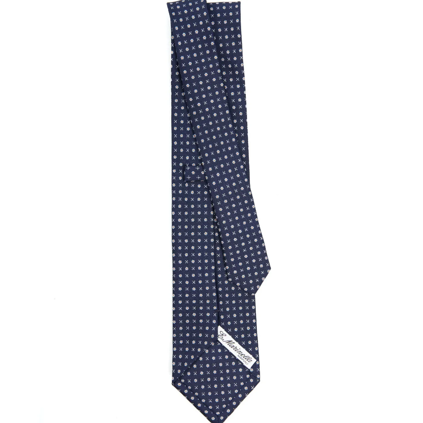 E.Marinella CRAVATTA SARTORIALE CLASSICA IN SETA BLU SCURO Microfantasia fiore Discount