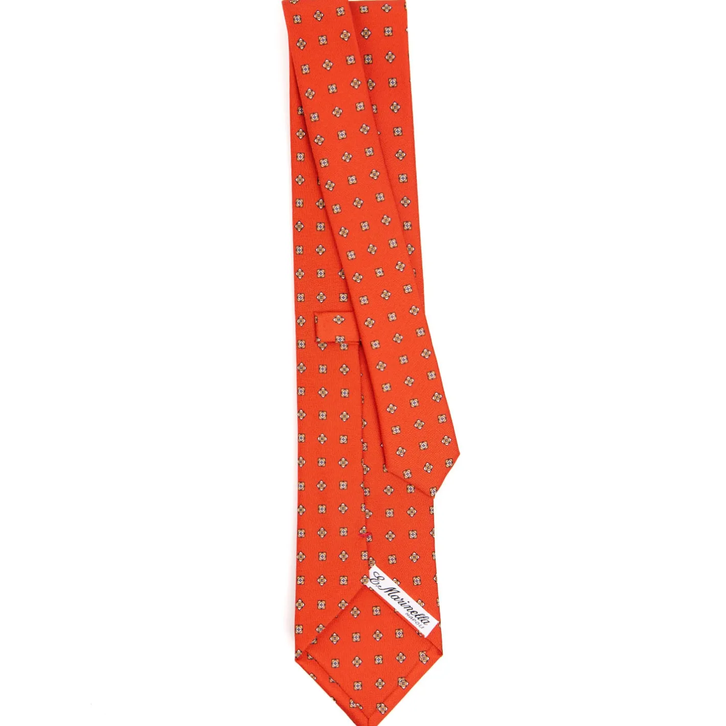 E.Marinella CRAVATTA SARTORIALE CLASSICA IN SETA ARANCIONE Microfantasia fiore Outlet