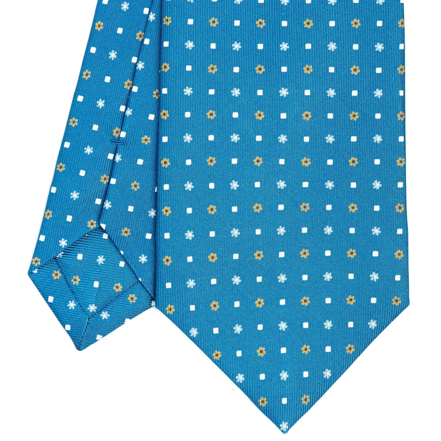 E.Marinella CRAVATTA SARTORIALE CLASSICA IN SETA BLU MEDIO Microfantasia fiore Hot