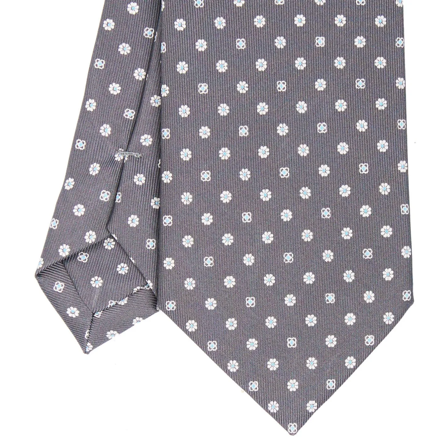 E.Marinella CRAVATTA SARTORIALE CLASSICA IN SETA GRIGIO SCURO Microfantasia fiore Discount