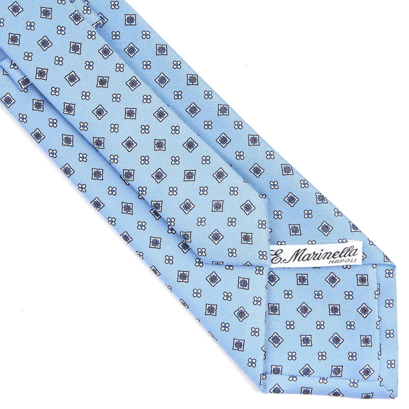 E.Marinella CRAVATTA SARTORIALE CLASSICA IN SETA AZZURRA Microfantasia fiore Best