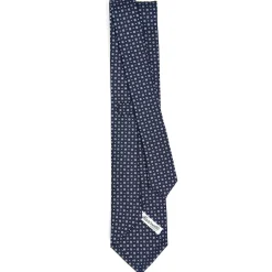E.Marinella CRAVATTA SARTORIALE CLASSICA IN SETA BLU SCURO Microfantasia fiore Hot