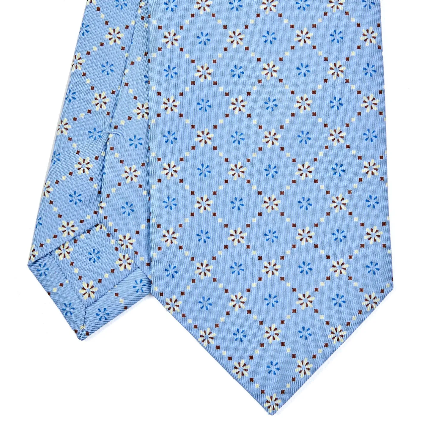 E.Marinella CRAVATTA SARTORIALE CLASSICA IN SETA AZZURRA Microfantasia fiore Discount