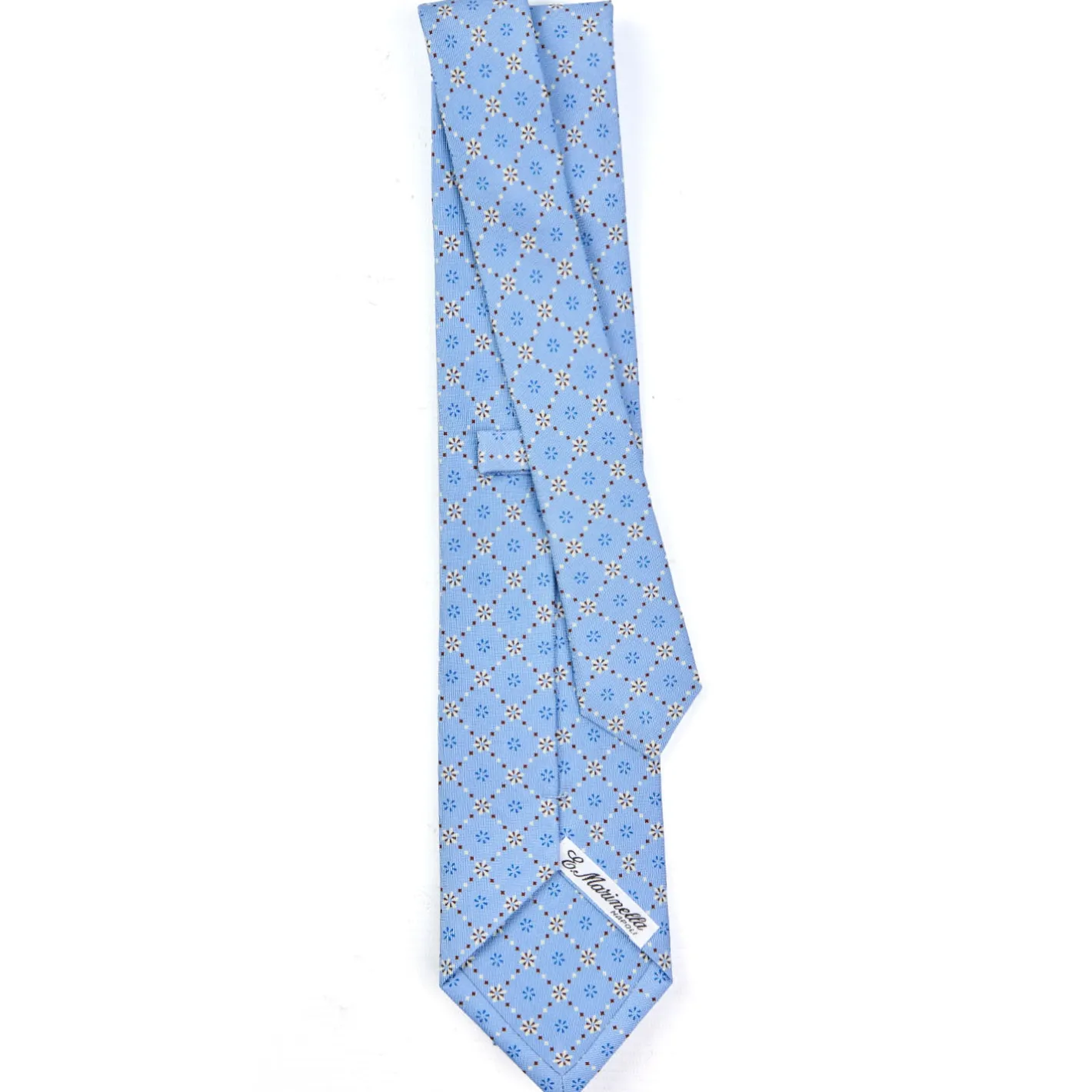 E.Marinella CRAVATTA SARTORIALE CLASSICA IN SETA AZZURRA Microfantasia fiore Discount