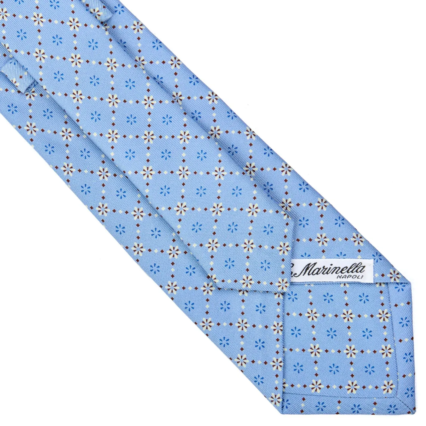 E.Marinella CRAVATTA SARTORIALE CLASSICA IN SETA AZZURRA Microfantasia fiore Discount
