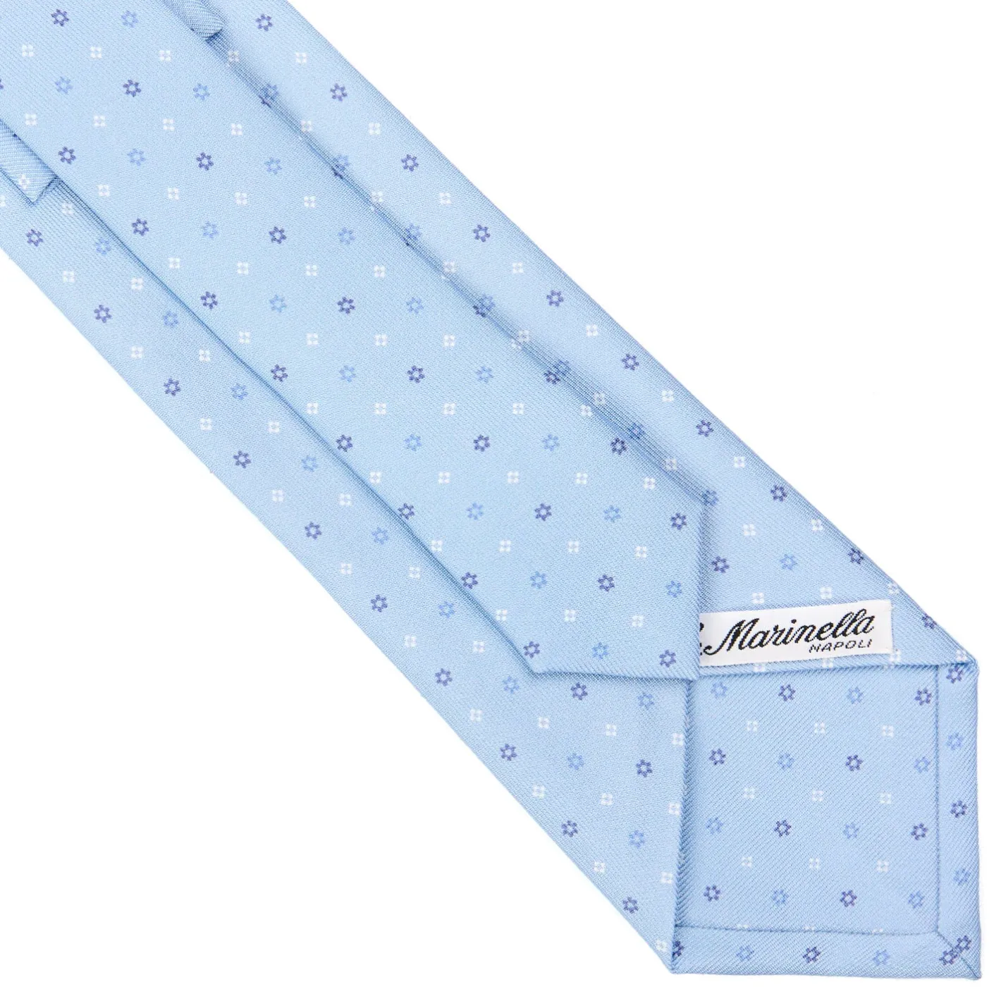 E.Marinella CRAVATTA SARTORIALE CLASSICA IN SETA AZZURRA Microfantasia fiore Best
