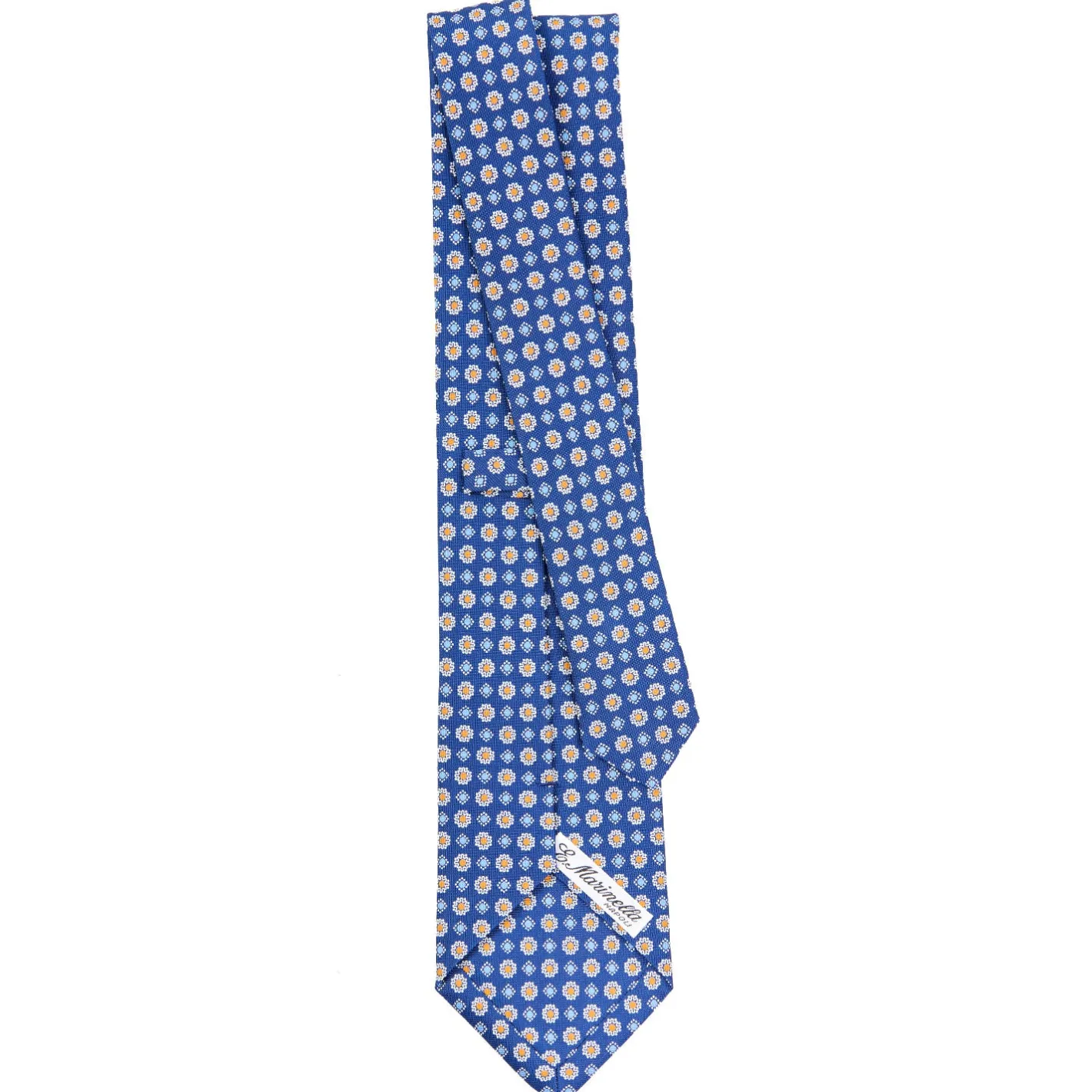 E.Marinella CRAVATTA SARTORIALE CLASSICA IN SETA BLU Microfantasia fiore Clearance