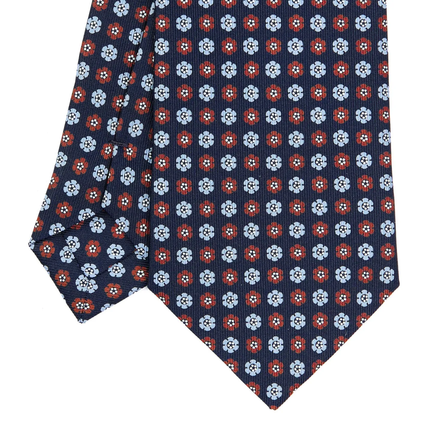 E.Marinella CRAVATTA SARTORIALE CLASSICA IN SETA BLU SCURO Microfantasia fiore Clearance