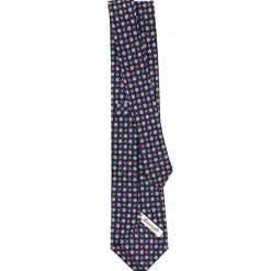 E.Marinella CRAVATTA SARTORIALE CLASSICA IN SETA BLU SCURO Microfantasia fiore Clearance
