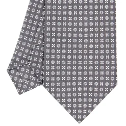 E.Marinella CRAVATTA SARTORIALE CLASSICA IN SETA GRIGIO SCURO Microfantasia fiore Outlet