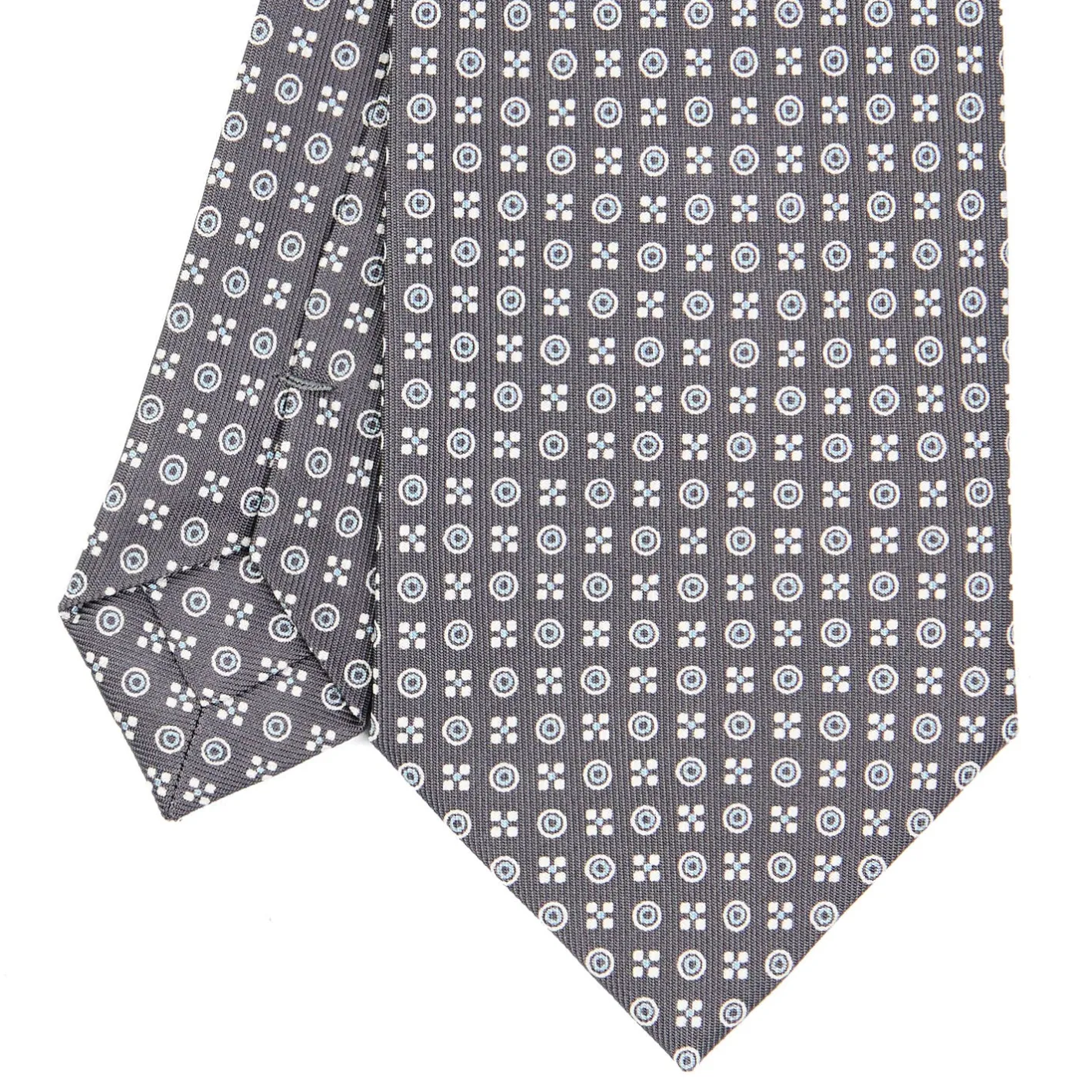 E.Marinella CRAVATTA SARTORIALE CLASSICA IN SETA GRIGIO SCURO Microfantasia fiore Outlet