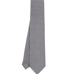 E.Marinella CRAVATTA SARTORIALE CLASSICA IN SETA GRIGIO SCURO Microfantasia fiore Outlet