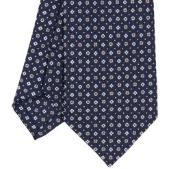 E.Marinella CRAVATTA SARTORIALE CLASSICA IN SETA BLU SCURO Microfantasia fiore New