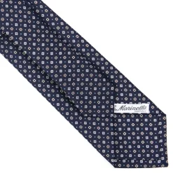 E.Marinella CRAVATTA SARTORIALE CLASSICA IN SETA BLU SCURO Microfantasia fiore New