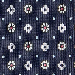 E.Marinella CRAVATTA SARTORIALE CLASSICA IN SETA BLU SCURO Microfantasia fiore New