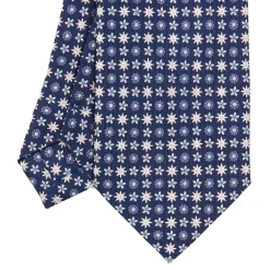 E.Marinella CRAVATTA SARTORIALE CLASSICA IN SETA BLU SCURO Microfantasia fiore