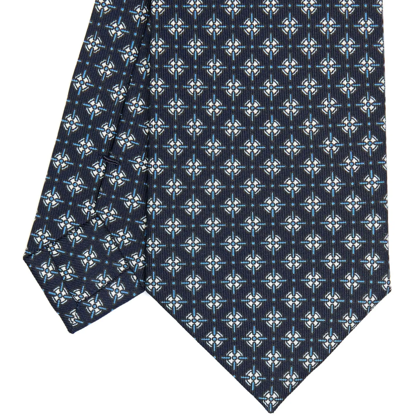 E.Marinella CRAVATTA SARTORIALE CLASSICA IN SETA BLU SCURO Microfantasia fiore Clearance