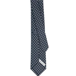E.Marinella CRAVATTA SARTORIALE CLASSICA IN SETA BLU SCURO Microfantasia fiore Clearance