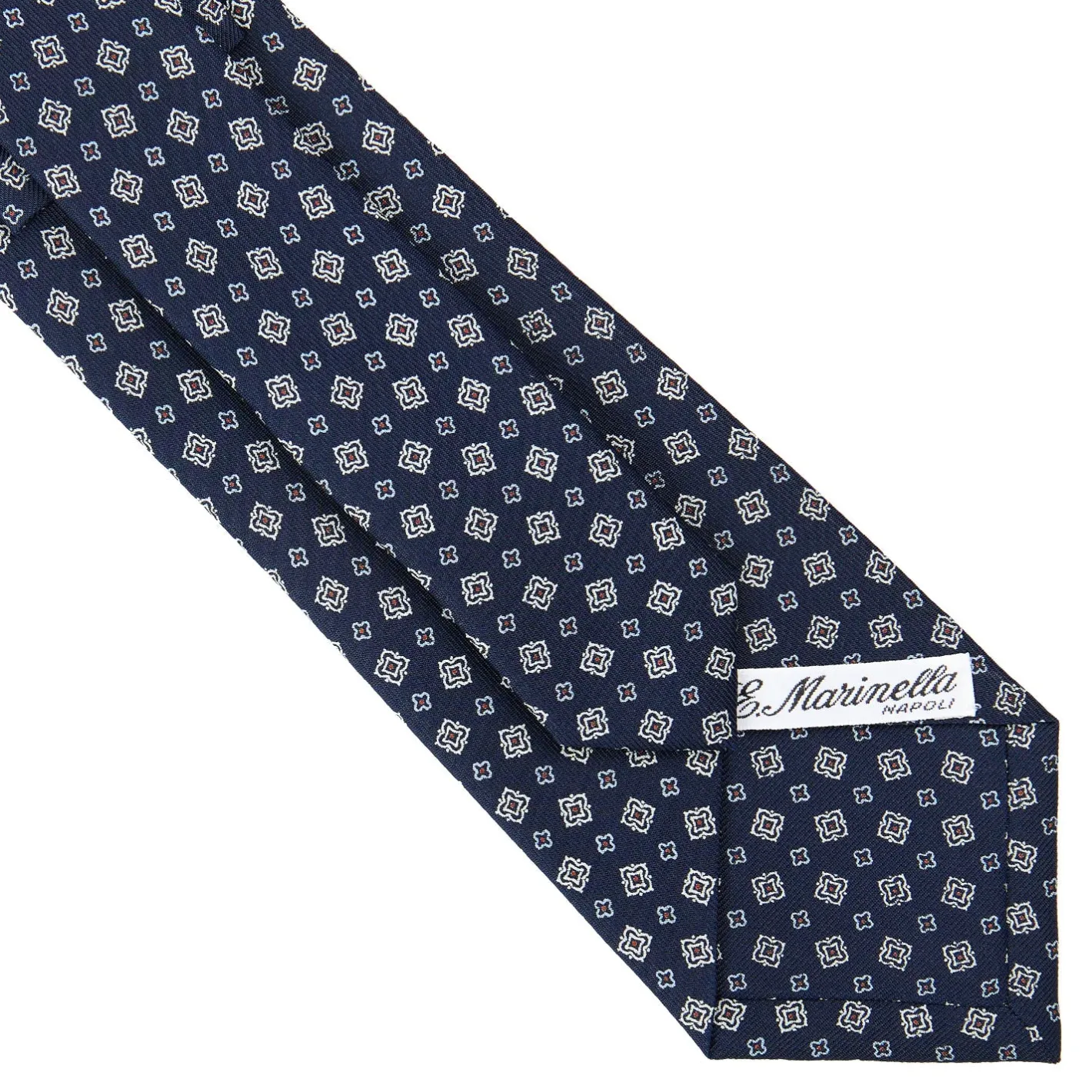 E.Marinella CRAVATTA SARTORIALE CLASSICA IN SETA BLU SCURO Microfantasia fiore