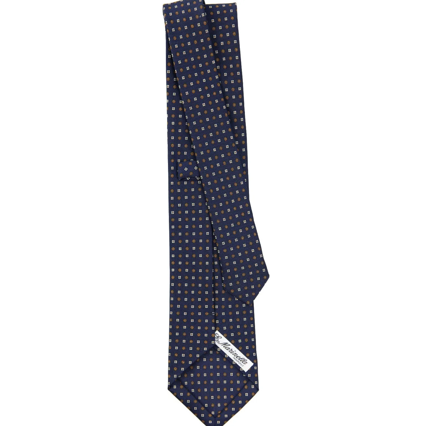 E.Marinella CRAVATTA SARTORIALE CLASSICA IN SETA BLU SCURO Microfantasia fiore Clearance