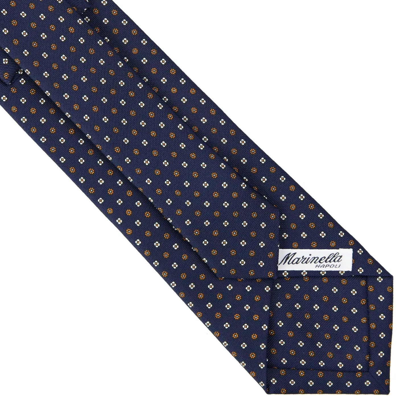 E.Marinella CRAVATTA SARTORIALE CLASSICA IN SETA BLU SCURO Microfantasia fiore Clearance