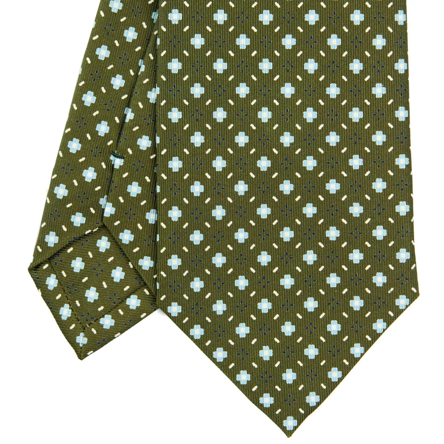 E.Marinella CRAVATTA SARTORIALE CLASSICA IN SETA VERDE OLIVA Microfantasia fiore Outlet