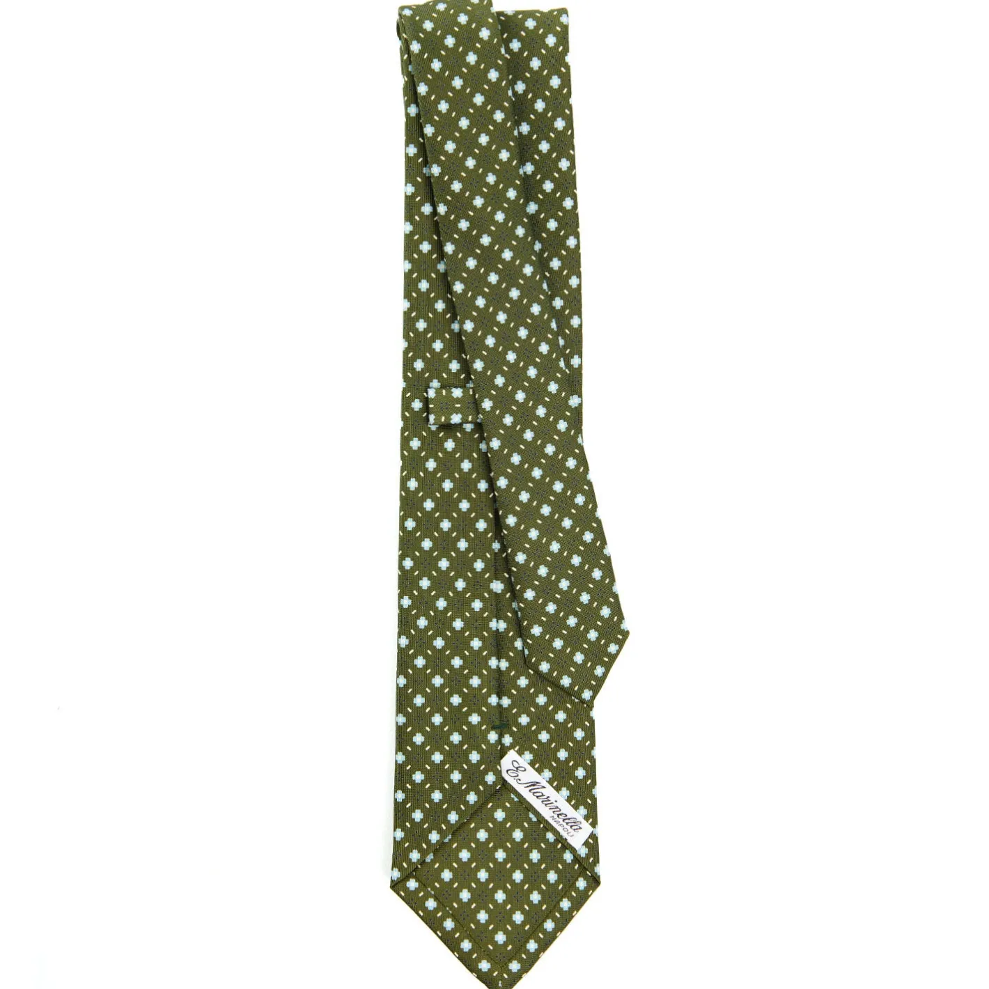 E.Marinella CRAVATTA SARTORIALE CLASSICA IN SETA VERDE OLIVA Microfantasia fiore Outlet