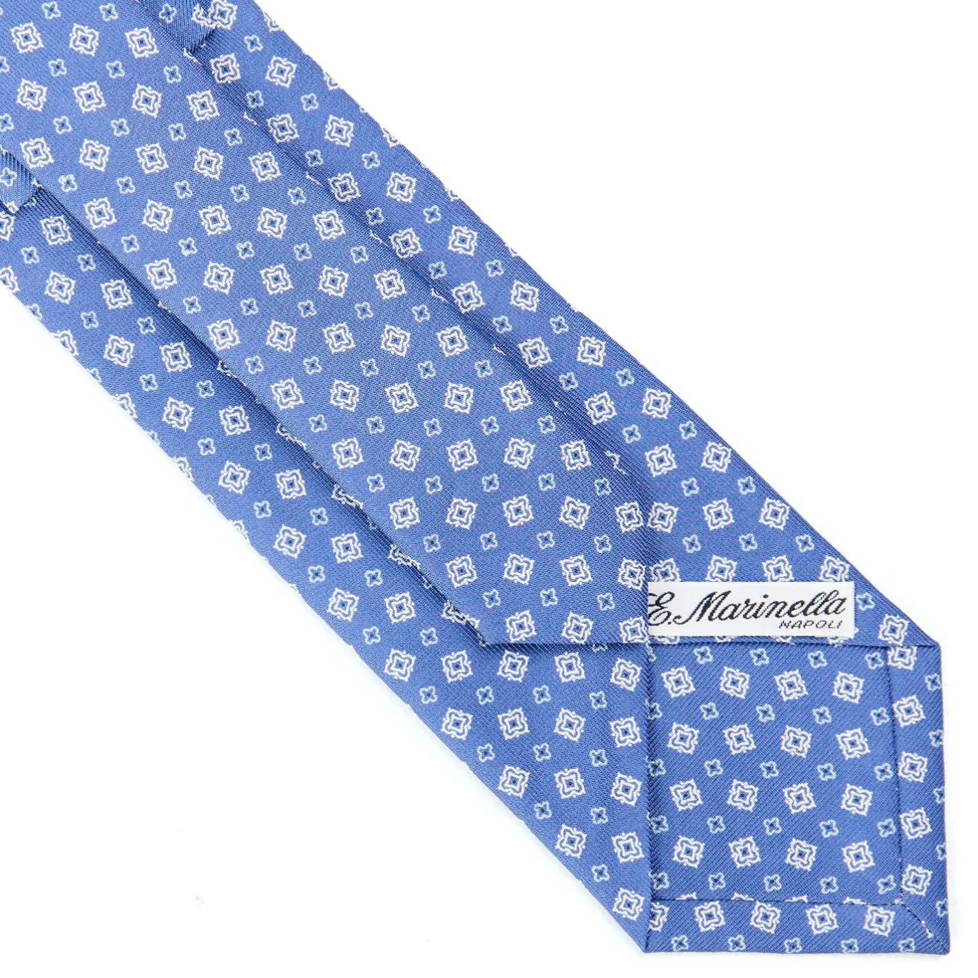 E.Marinella CRAVATTA SARTORIALE CLASSICA IN SETA AZZURRO POLVERE Microfantasia fiore
