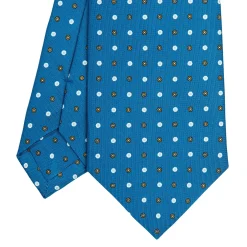 E.Marinella CRAVATTA SARTORIALE CLASSICA IN SETA BLU MEDIO Microfantasia fiore New