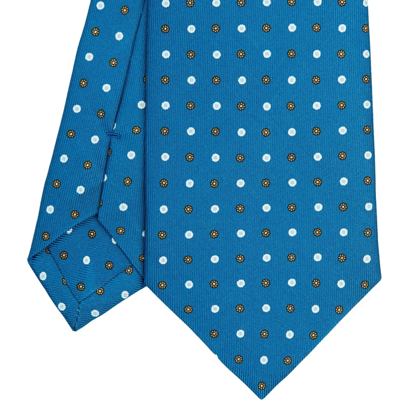 E.Marinella CRAVATTA SARTORIALE CLASSICA IN SETA BLU MEDIO Microfantasia fiore New