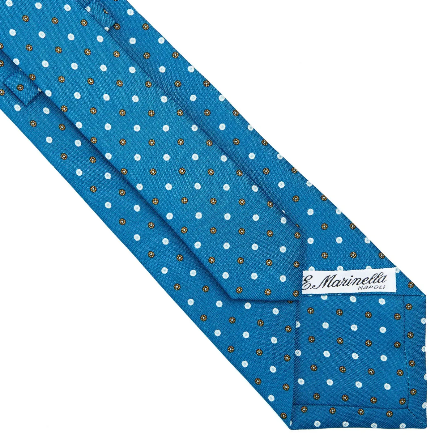 E.Marinella CRAVATTA SARTORIALE CLASSICA IN SETA BLU MEDIO Microfantasia fiore New