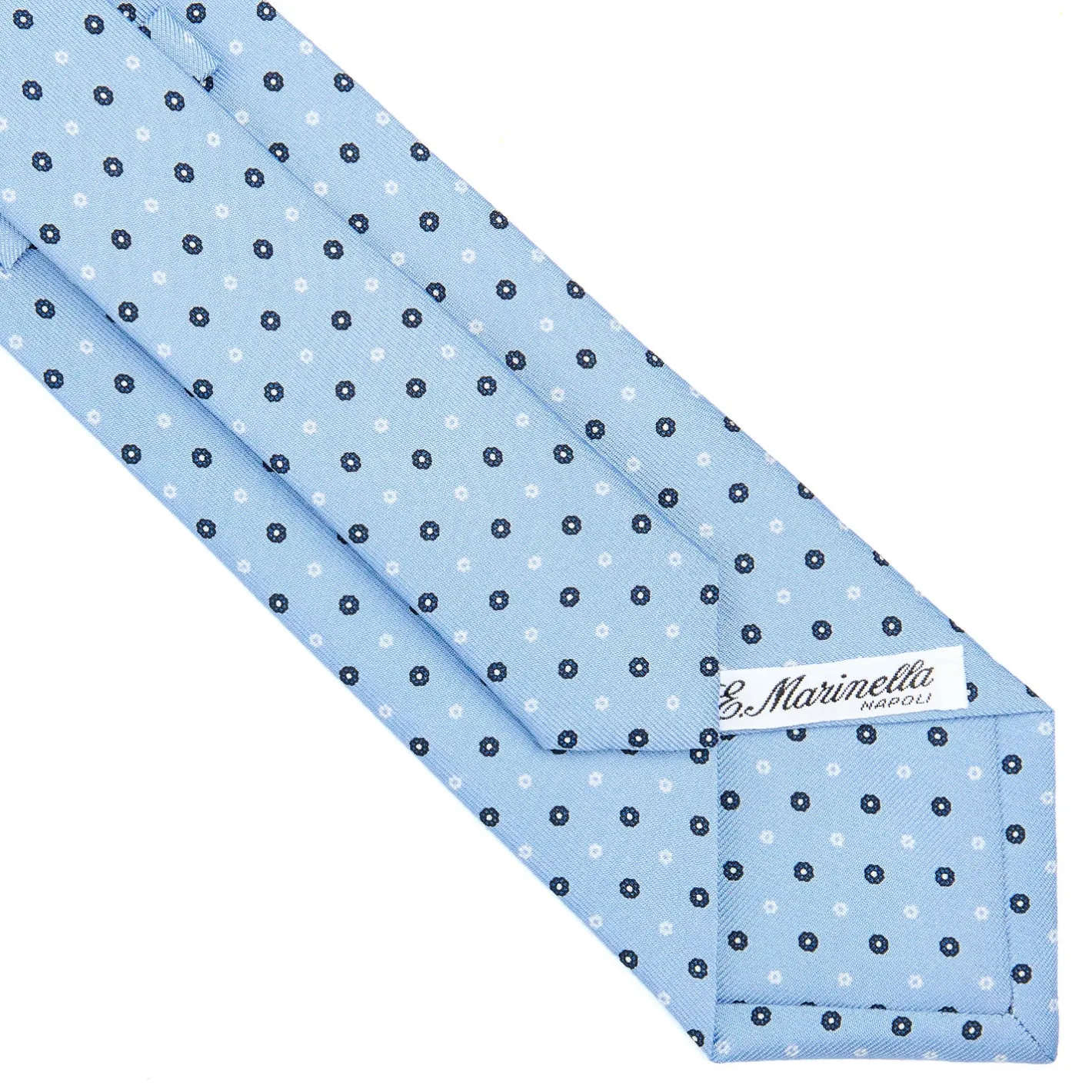 E.Marinella CRAVATTA SARTORIALE CLASSICA IN SETA AZZURRO Microfantasia fiore