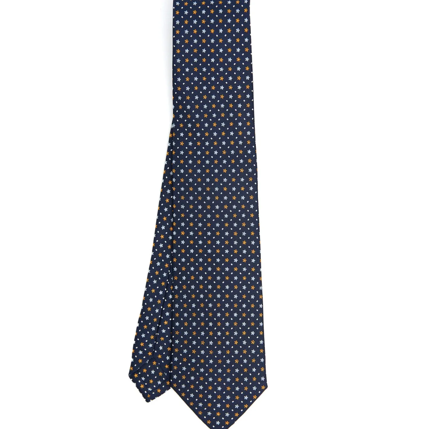 E.Marinella CRAVATTA SARTORIALE CLASSICA IN SETA BLU SCURO Microfantasia fiore