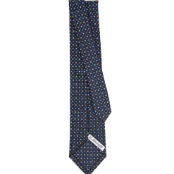 E.Marinella CRAVATTA SARTORIALE CLASSICA IN SETA BLU SCURO Microfantasia fiore