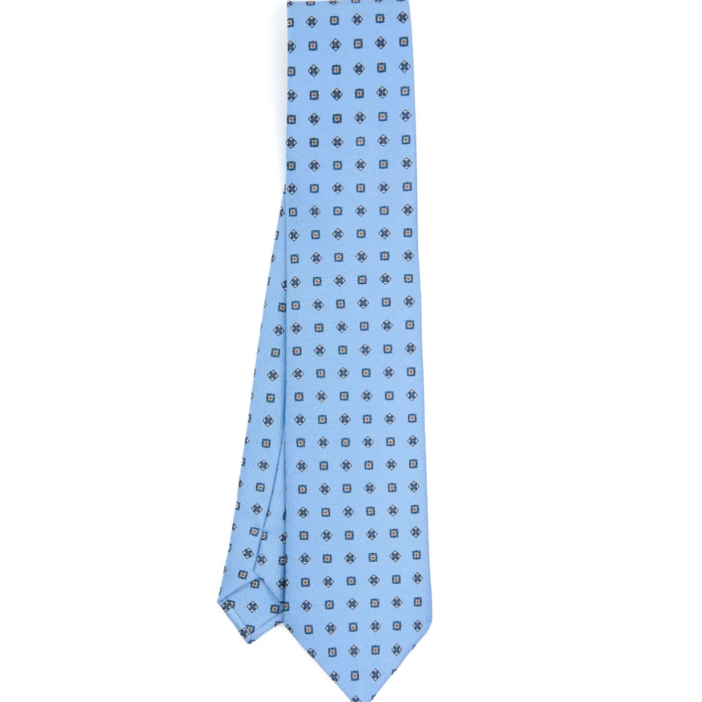 E.Marinella CRAVATTA SARTORIALE CLASSICA IN SETA AZZURRA Microfantasia fiore Clearance