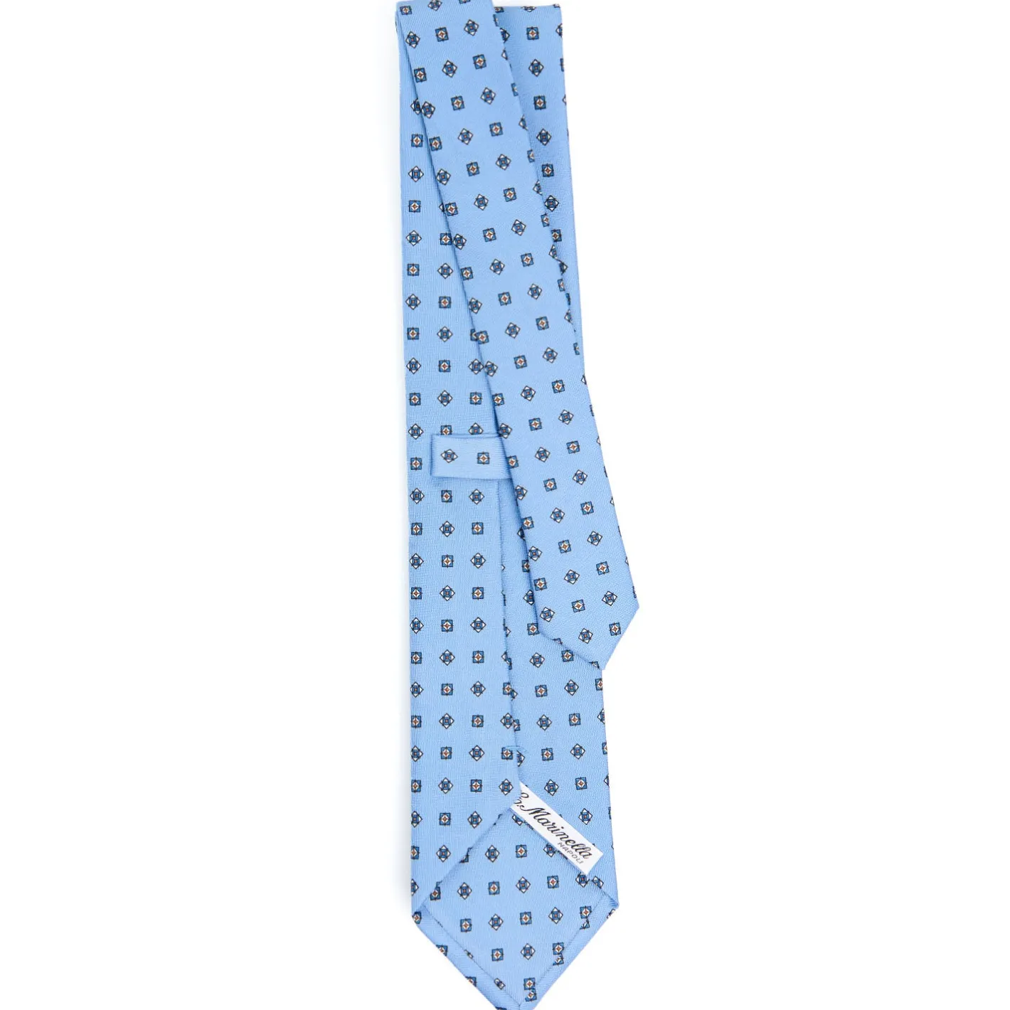 E.Marinella CRAVATTA SARTORIALE CLASSICA IN SETA AZZURRA Microfantasia fiore Clearance