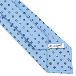E.Marinella CRAVATTA SARTORIALE CLASSICA IN SETA AZZURRA Microfantasia fiore Clearance