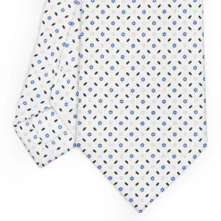 E.Marinella CRAVATTA SARTORIALE CLASSICA IN SETA BIANCA Microfantasia fiore Outlet