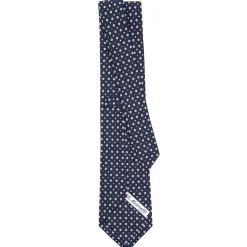 E.Marinella CRAVATTA SARTORIALE CLASSICA IN SETA BLU SCURO Microfantasia fiore Sale