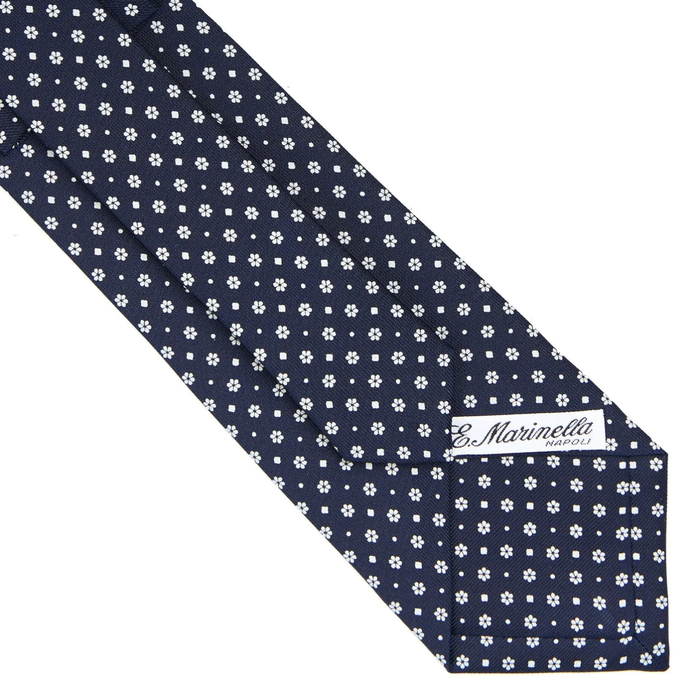 E.Marinella CRAVATTA SARTORIALE CLASSICA IN SETA BLU SCURO Microfantasia fiore Sale