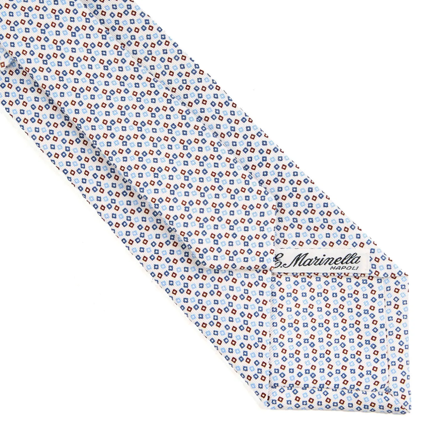 E.Marinella CRAVATTA SARTORIALE CLASSICA IN SETA BIANCO Microfantasia fiore Clearance