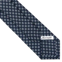 E.Marinella CRAVATTA SARTORIALE CLASSICA IN SETA BLU SCURO Microfantasia fiore Clearance