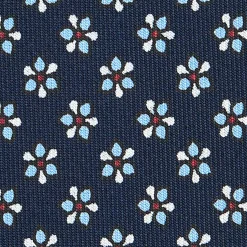 E.Marinella CRAVATTA SARTORIALE CLASSICA IN SETA BLU SCURO Microfantasia fiore Clearance