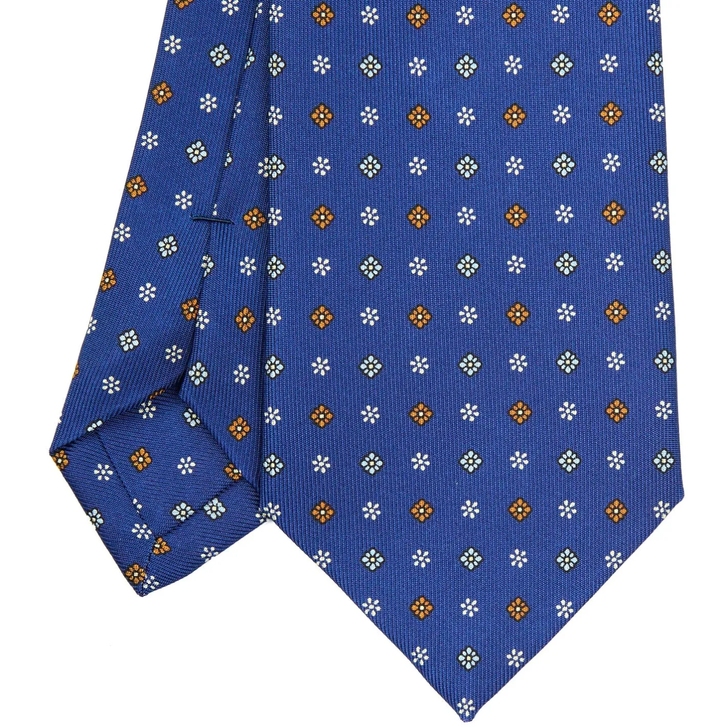 E.Marinella CRAVATTA SARTORIALE CLASSICA IN SETA BLU Microfantasia fiore Clearance